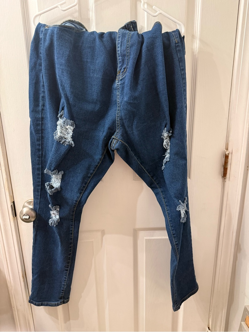 Boohoo Dark Blue Distressed Skinny Jeans